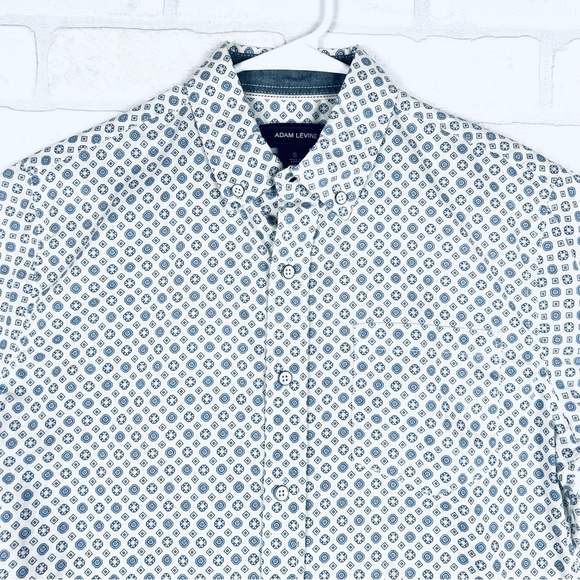 Adam Levine Collection Collared Button-up Shirt, White & Blue, Size Small - Picture 4 of 11